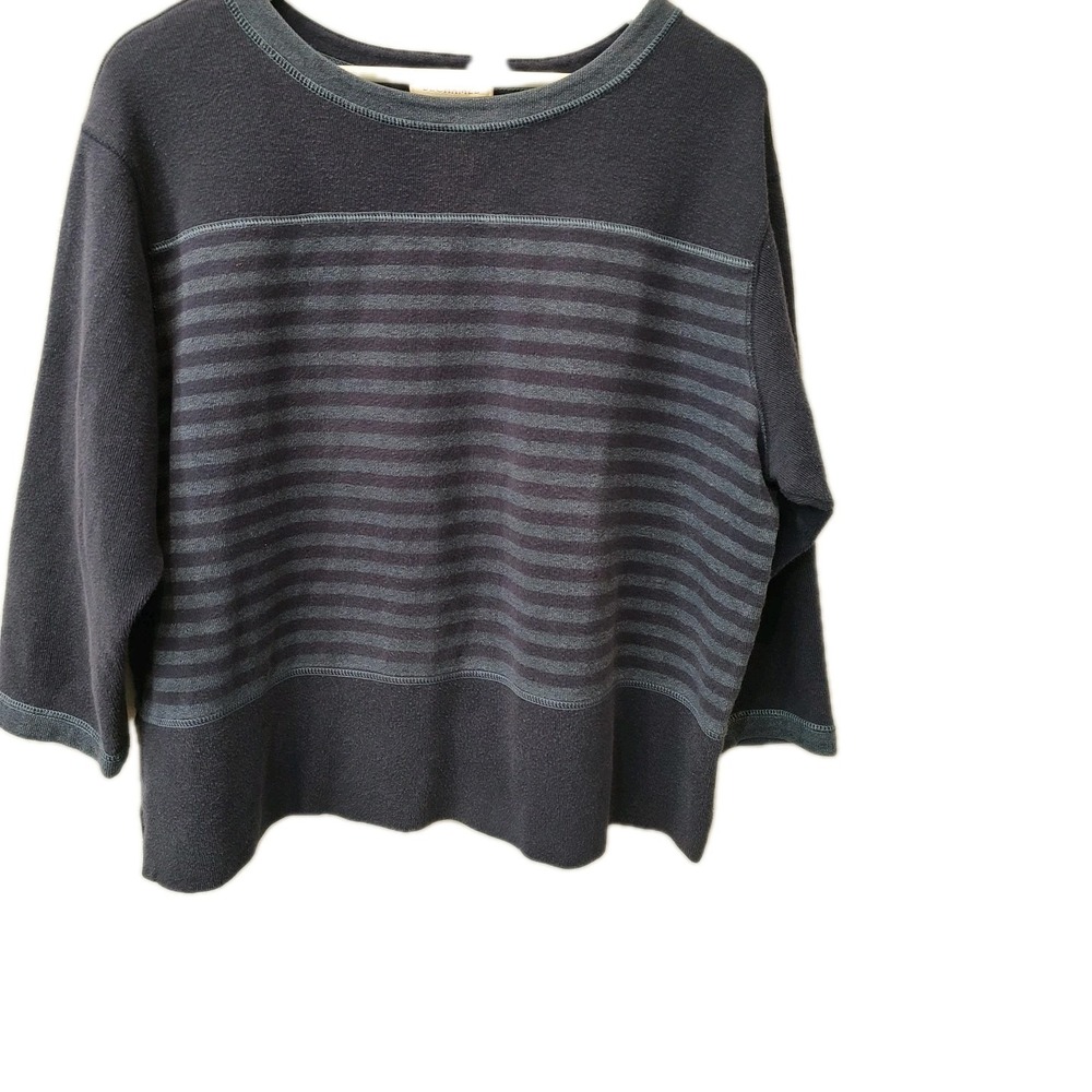 Bechamel Women Y2K 1X Striped Pullover Top‎ Navy Blue 3/4 Sleeve Casual